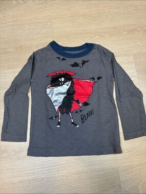 Crewcuts Gray Long Sleeve Tee with Red Vampire Graphic